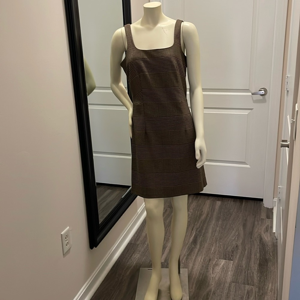 Banana Republic Fitted Brown/Black Plaid Tank Dress